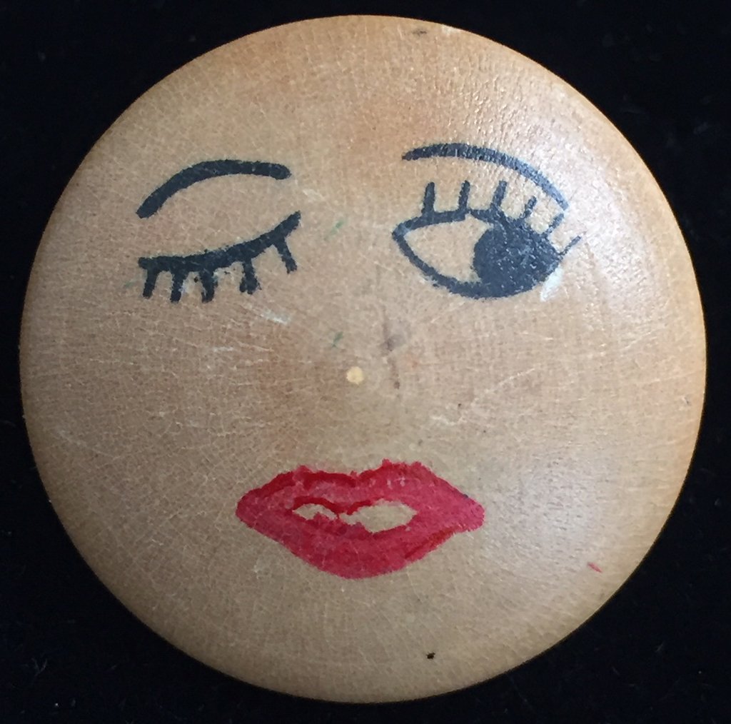 Wood Button 1960’s Pop Art.  20-4 pictorial & 14.2 wood unprocessed