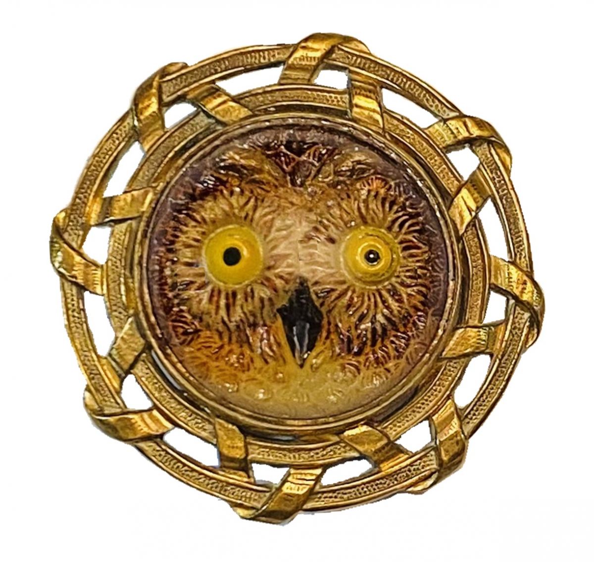 OWL–Reverse Painted Glass in Brass, Openwork Brass