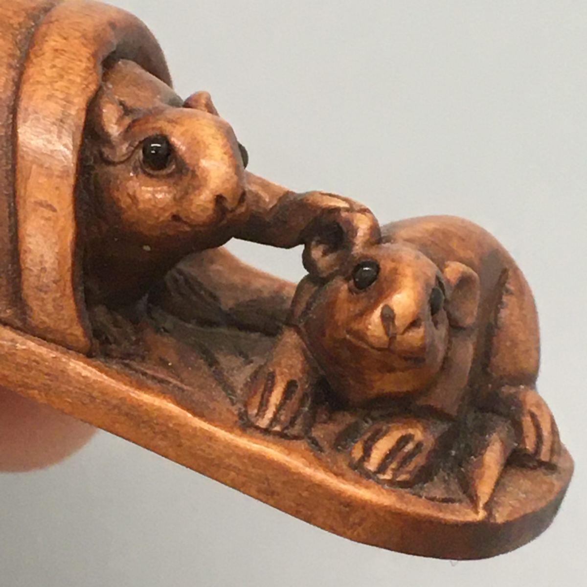 Carved Boxwood, 2 Rats in a Sandal