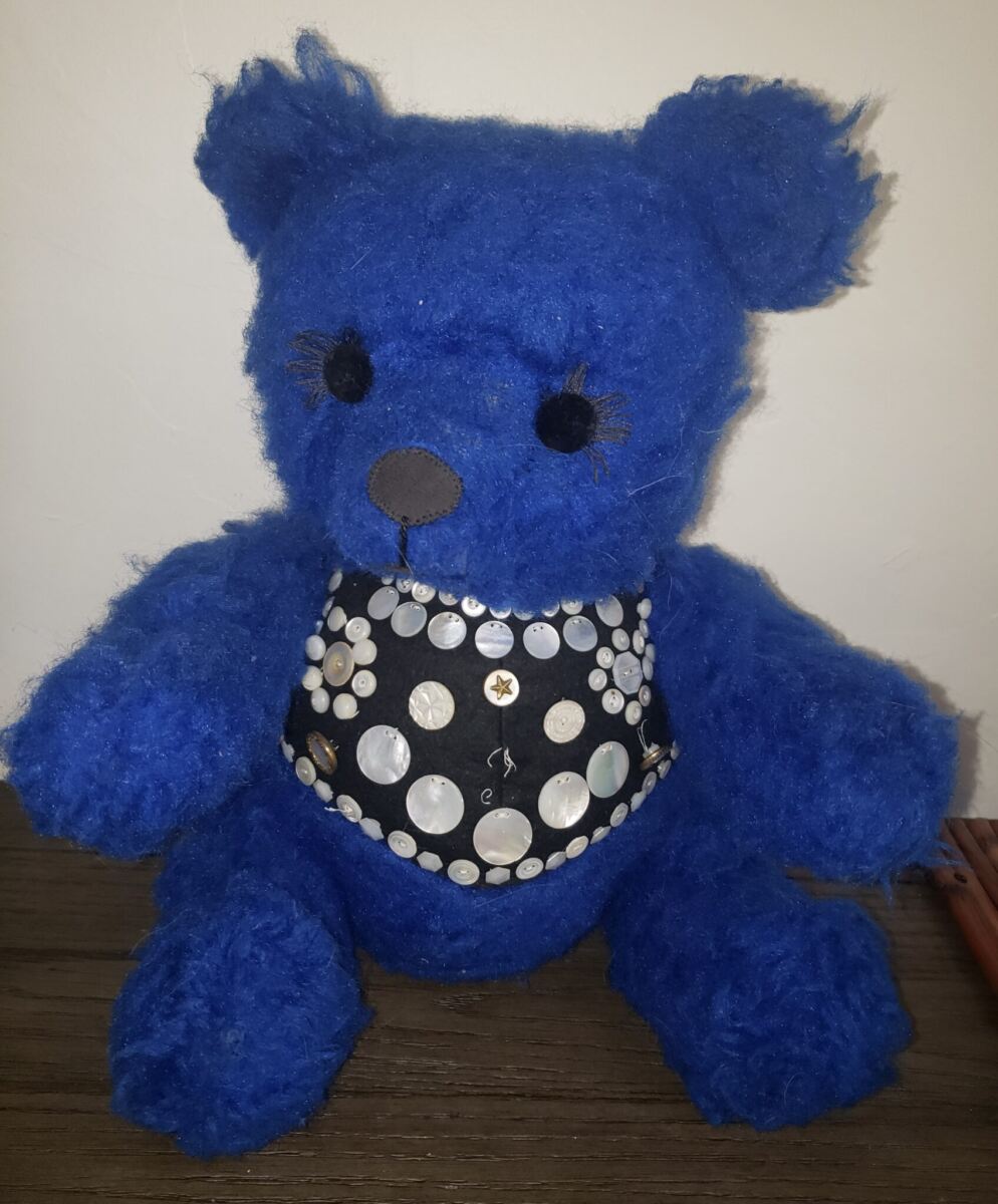 Button Bib Blue Bear by Lila King